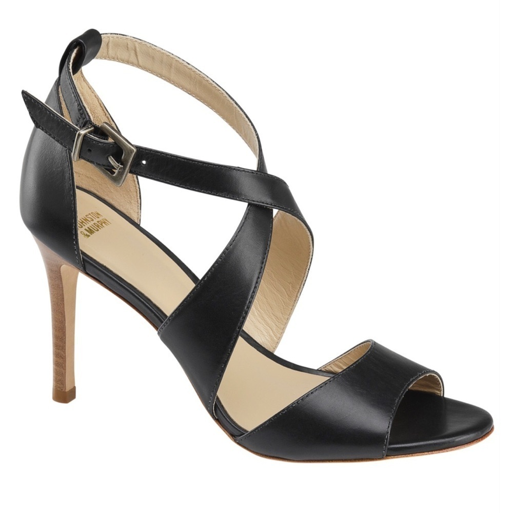 Johnston & Murphy Nikki Cross-Strap Sheepskin Leather Heel Black Size 7